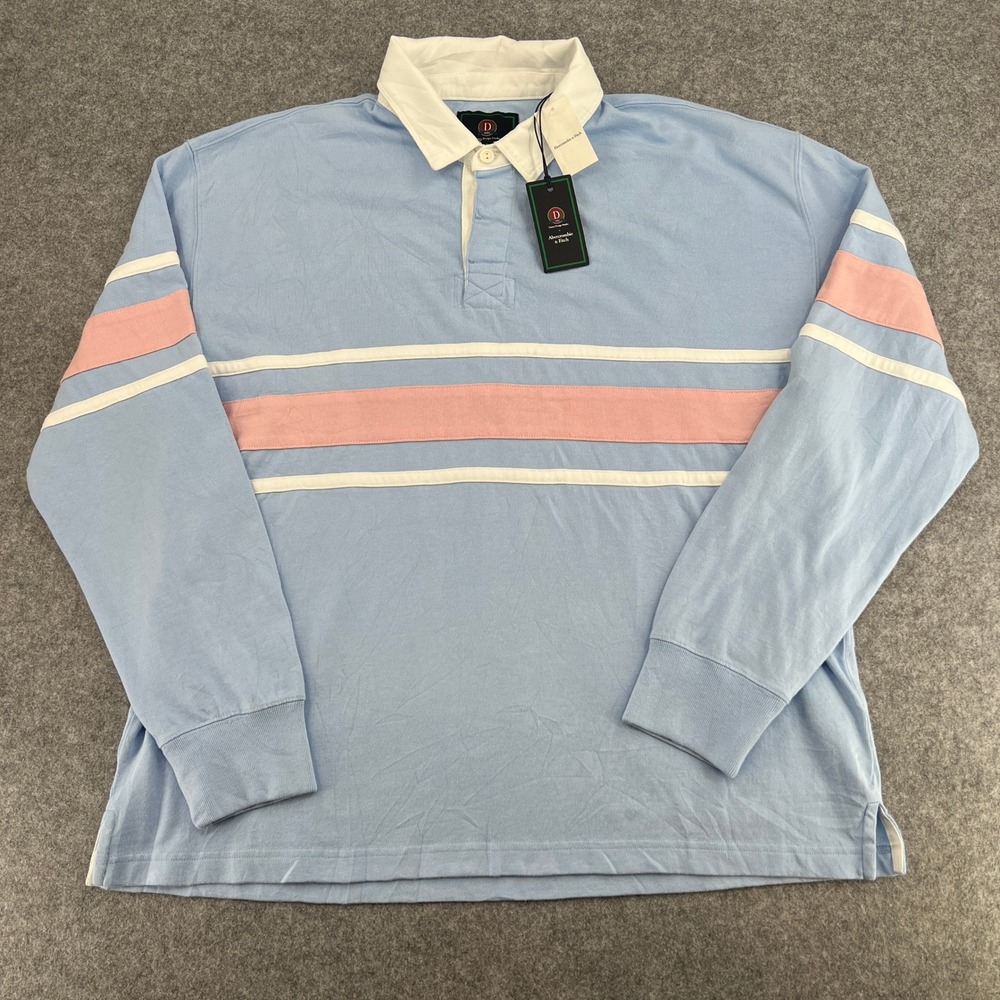 Abercrombie & Fitch Rugby Shirt Mens L Danzy Design Studio Blue Pink Striped NEW